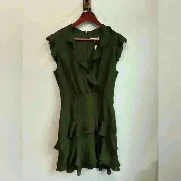 Parker Tangia Sleeveless Ruffle Short Dress Size 4 in Moss Olive Green NWT $298 - Picture 4 of 7